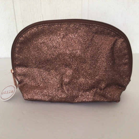 STILA BROWN GLITTER DOME MAKEUP COSMETIC BAG NWT - Picture 3 of 12